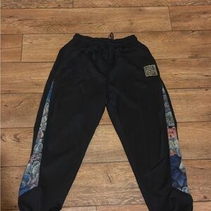 Black Joggers with Patterned Side Panels